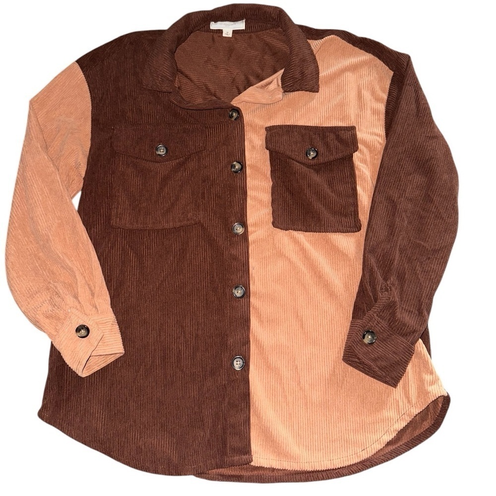 Colorblock Corduroy Button-Up Shirt